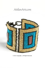 Flat Bracelet Squares Blue, Gold & Black wide