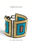 Flat Bracelet Squares Blue, Gold & Black wide