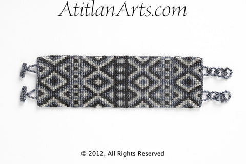 Flat Bracelet Mayan Diamonds in Black, Gray & Silver wide