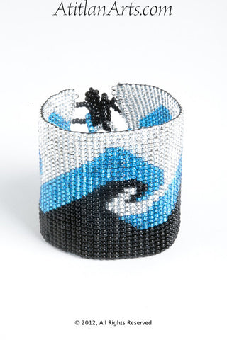 Flat Bracelet Ocean Wave Silver, Blue & Black wide