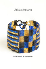 Flat Bracelet Gold, Black & Blue wide