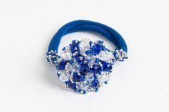 Ponytail Holder with Crystal Cluster; blue, silver