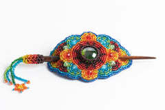 Hair Barrette with Wood Dowel; rainbow colors