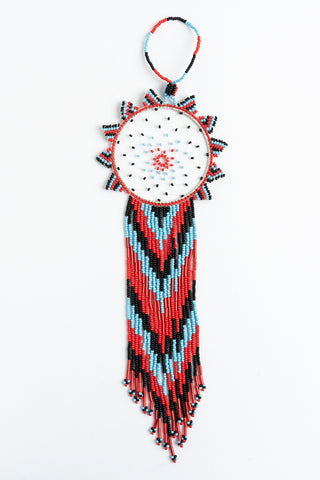 Dreamcatcher: large; luster red, light blue, and black