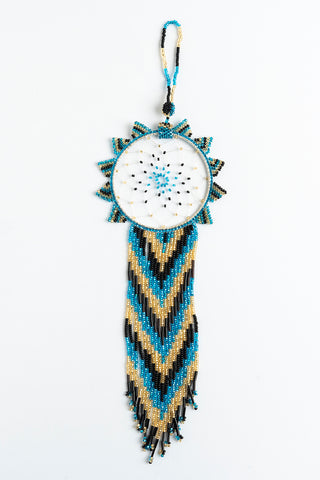 Dreamcatcher: large; bright blue, gold, black