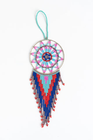Dreamcatcher: small; pink, light blue, red, blue, brown