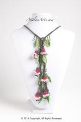 Pink & Red Fuschia with Dark Green Lariat Necklace