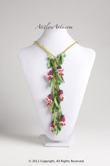 Pink & Red Fuschia with Light Green Lariat Necklace
