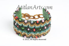 Beaded Wavy Bracelet, 1.5" wide, green