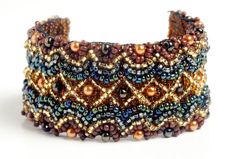 Wavy Bracelet 1.5" wide, Brown & Gold ~ Series 1