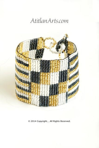 Flat Bracelet Gold, Black & White wide