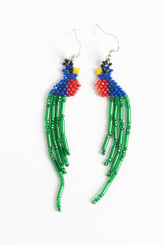 Earring: Quetzal; blue, green with red breast