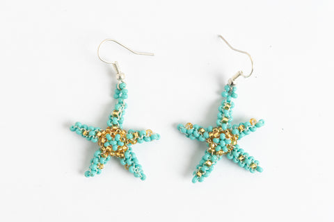 Earrings: Starfish; turquoise, gold [Sea Life]