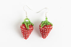 Earrings: Strawberry; red, silver