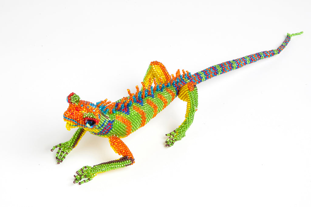 Atitlan Arts - Lizard: large; orange, yellow, green, blue