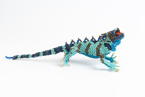 Lizard:medium; turquoise, bronze, blue