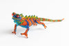 Lizard: medium; orange, bright blue, yellow, green