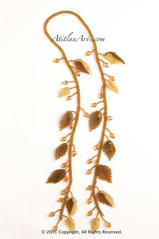 Gold & Brown Leaves Lariat Necklace