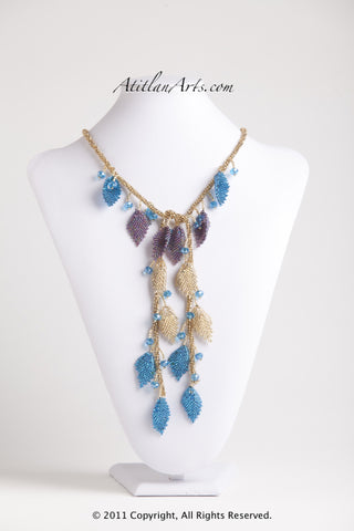 Gold & Turquoise Leaves Lariat Necklace