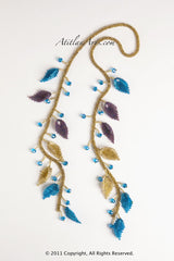 Lariat Necklace, Blue & Gold Leaves