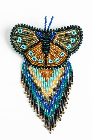 Butterfly with Fringe Hairclip; Large: gold, green, turquoise, black