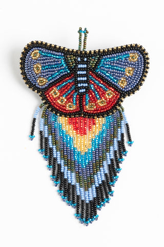 Butterfly with Fringe Hairclip; Large; blues, gold, red, black