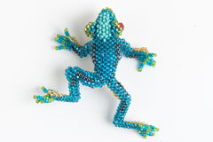 Leaping Frog Brooch; blue, turquoise
