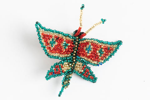 Pointed Wing Butterfly brooch; red,green,gold