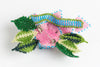 Rose with Buds and Leaves Brooch; pink, blue, green