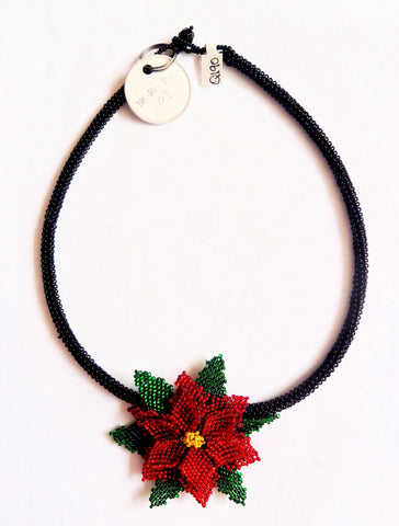 Christmas Poinsettia Circle Necklace