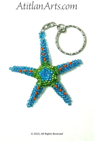 Beaded Starfish #1 Keychain, Turquoise & Green [Sea Life]