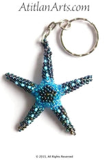 Beaded Starfish #7 Keychain, Blue Pavoreal & Sky Blue [Sea Life]