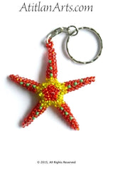 Beaded Starfish #8 Keychain, Red & Gold [Sea Life]