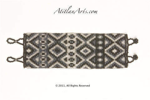 Flat Bracelet Black & Silver Diamond Pattern